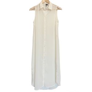 Sheer Sleeveless Collared Button Down Maxi Dress Coverup Ivory Size Small